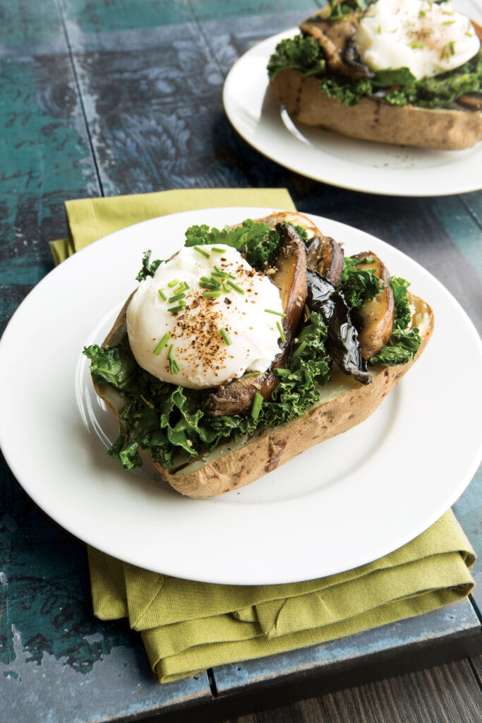 Brunch Baked Potatoes with Kale and Poached Eggs