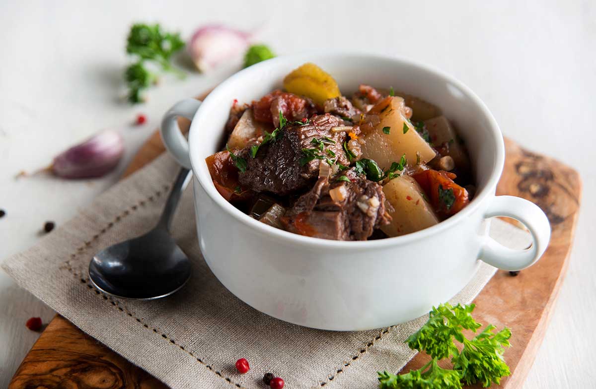 Beef and Golden Beets Stew Garnished with Parsley
