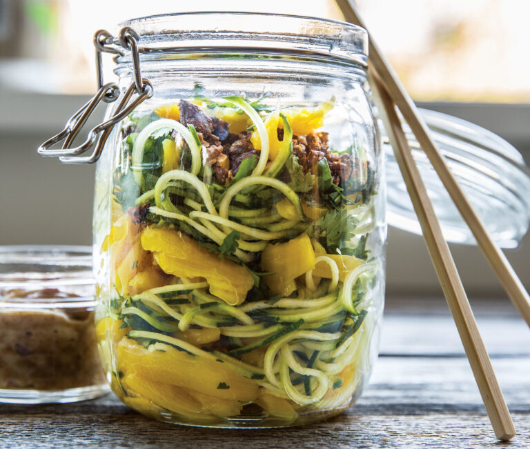 Raw Zucchini Pad Thai with Jackfruit and Candied Almonds