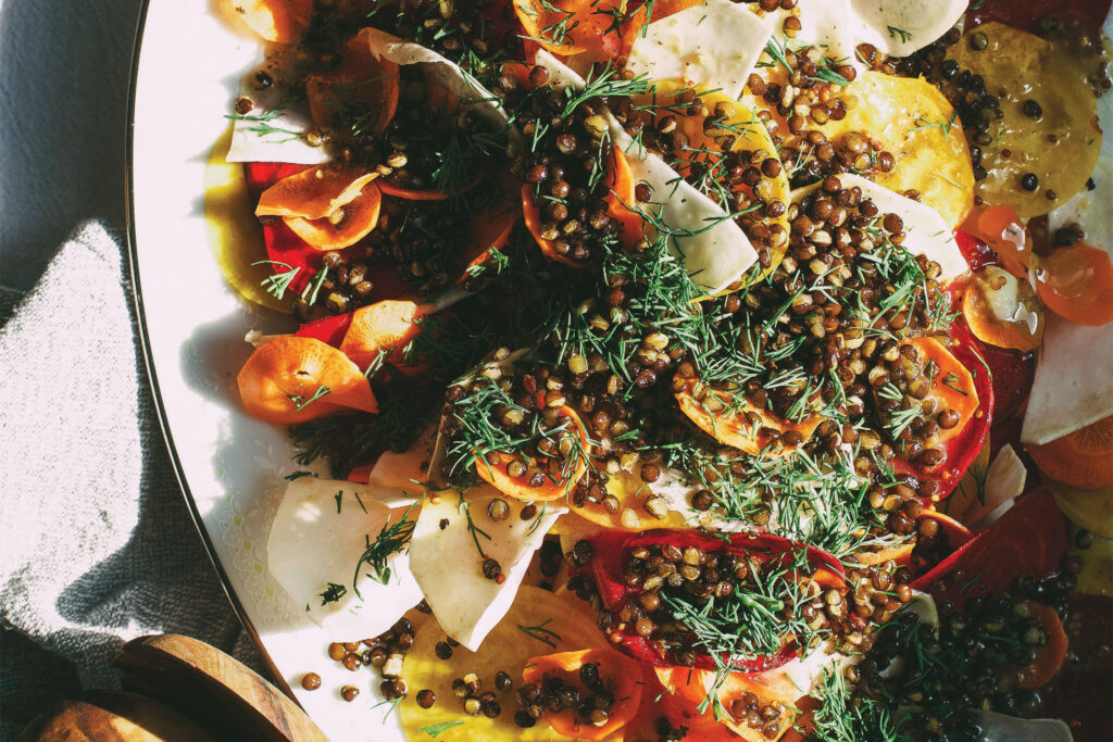 Shaved Root Salad with Crispy Lentils