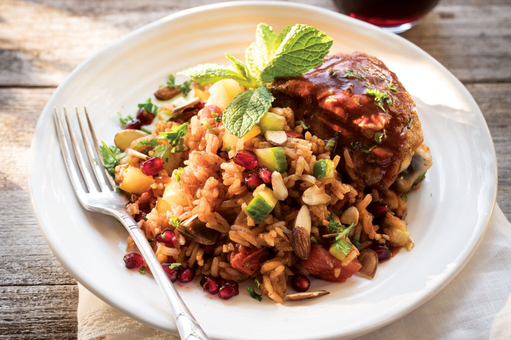 Pomegranate Chicken with Warm Kisir