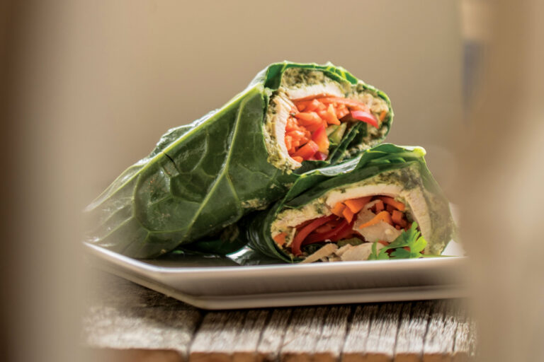 Collard Chicken Wraps With Green Hummus