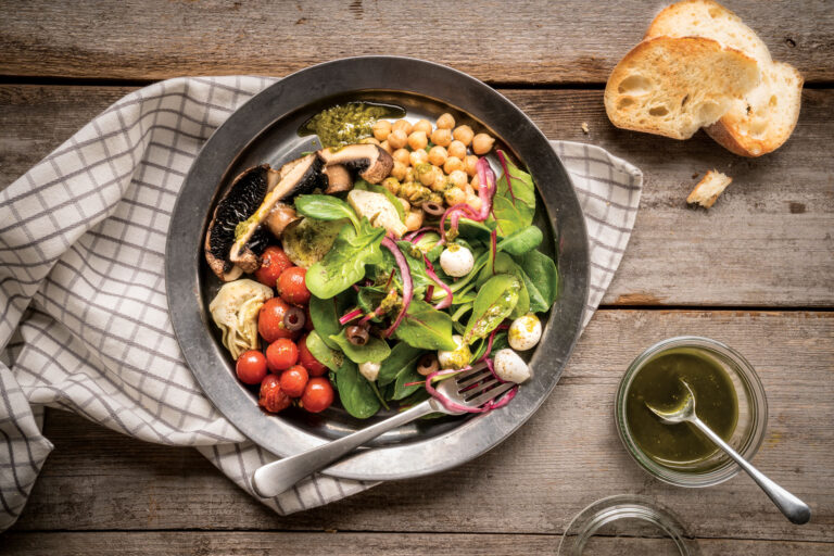 Grilled Mushroom Salad with Pesto Dressing