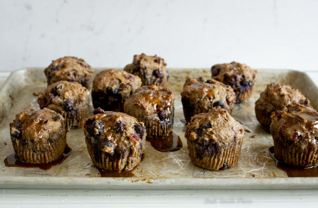 Berry-Walnut Muffins with Orange Glaze