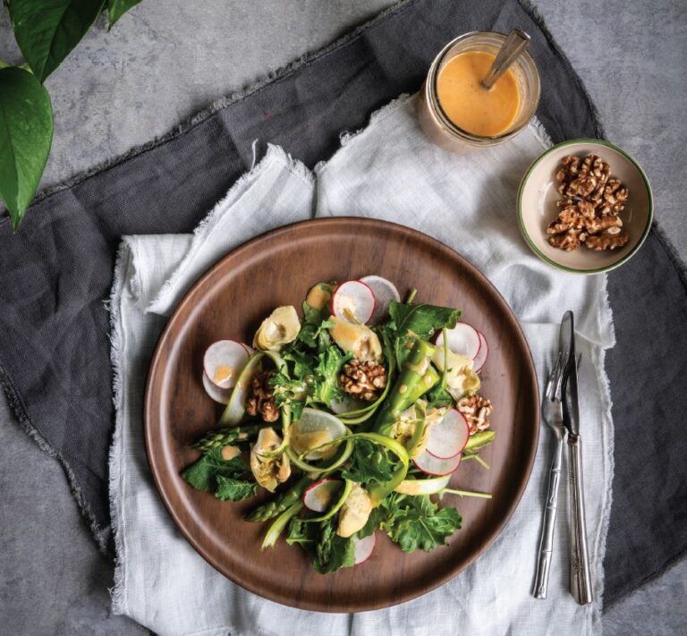 Asparagus Bouquet Salad with Smoked Rosy Tahini Dressing