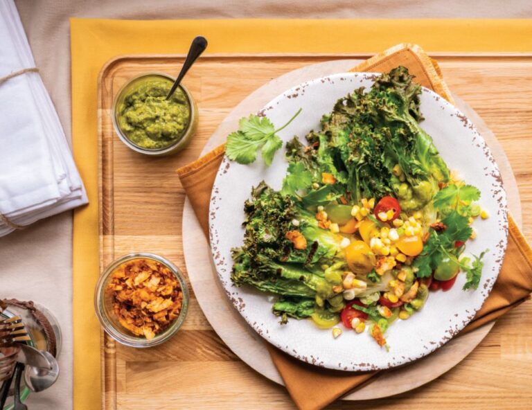 Grilled Gem Salad and Smoked Coconut Chips