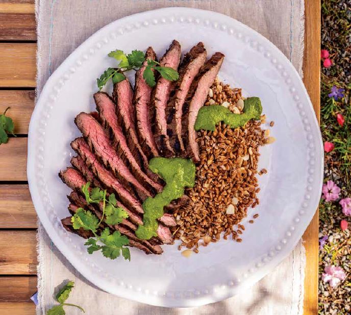 Flank Steak with Freekeh and Zhoug Sauce