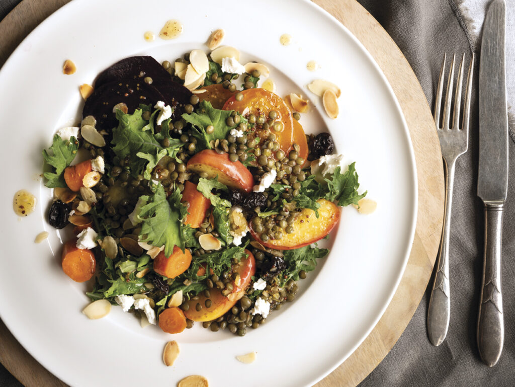 Roasted Beet, Apple, and Lentil Salad with Warm Maple Dressing