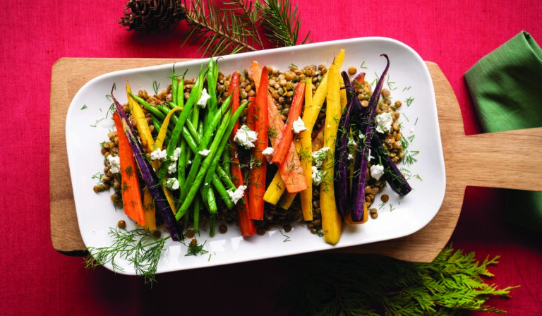 Savoury Lentils with Roasted Vegetables and Goat Cheese