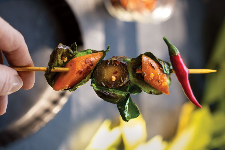 Carrot and Lime Leaf Kebabs with Lemongrass and Caraway Seeds