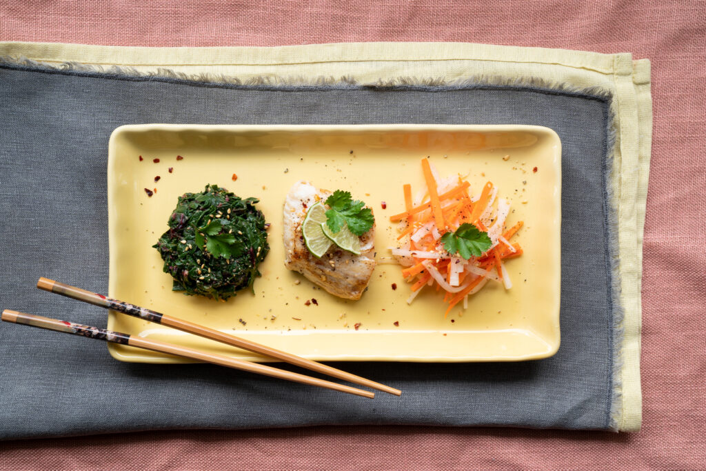 Seared Sablefish with Swiss Chard Gomae and Pickled Salad