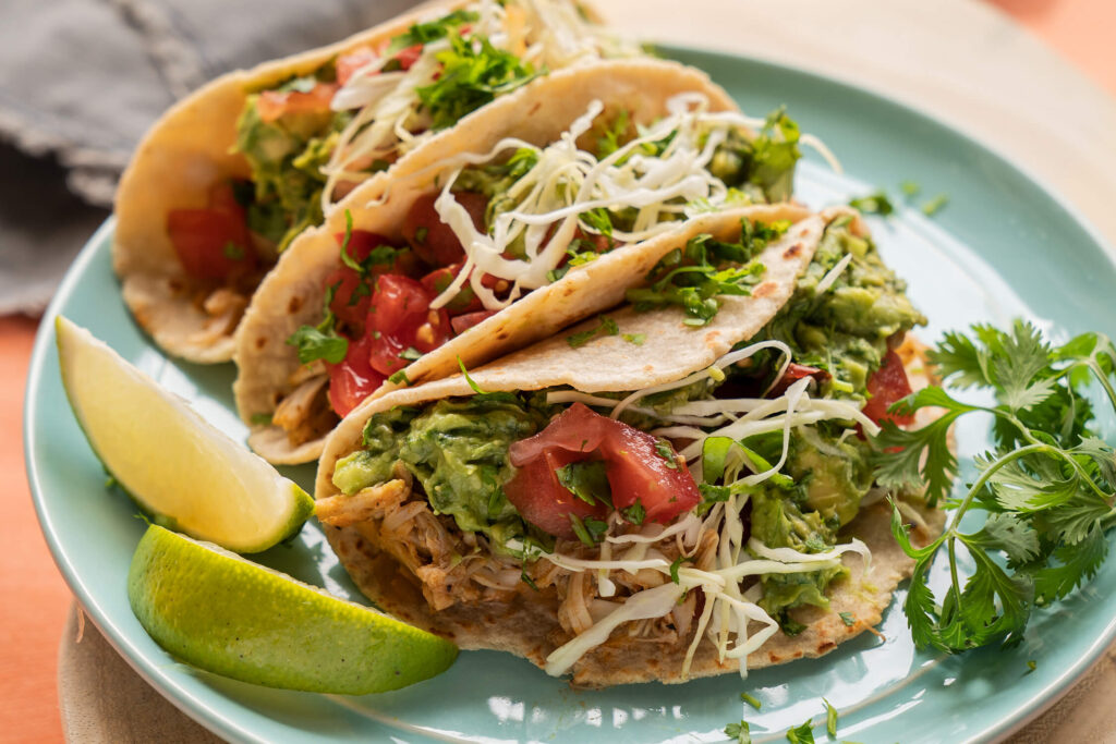 Taco Night Jackfruit  Carne Asada with Guacamole, Salsa Fresca, and Coconut