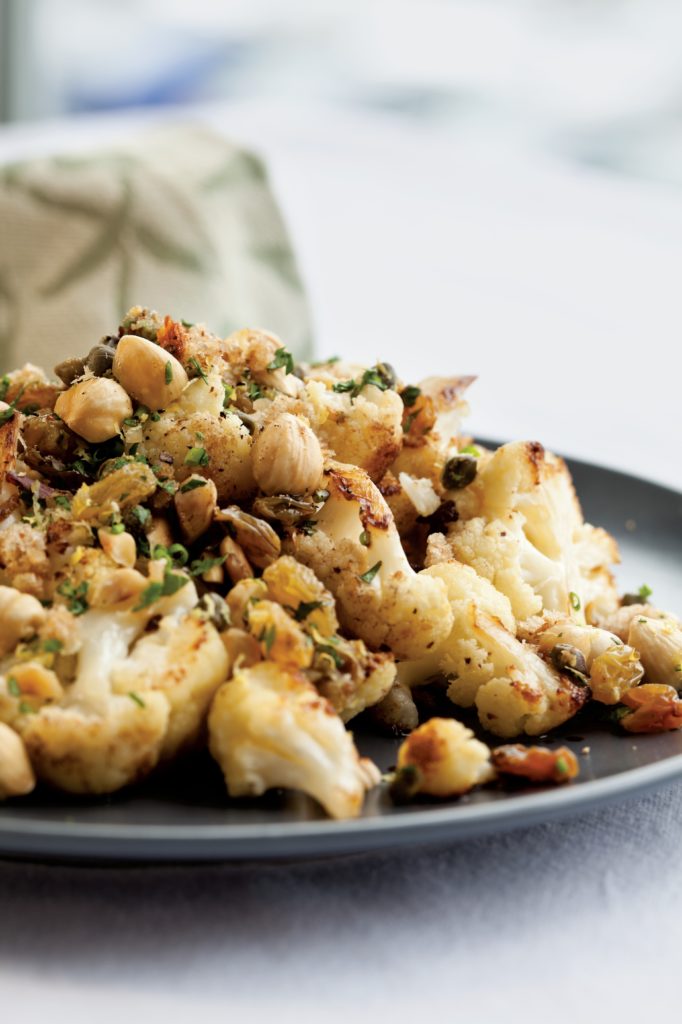 Roasted Cauliflower with Hazelnuts, Raisins, and Capers