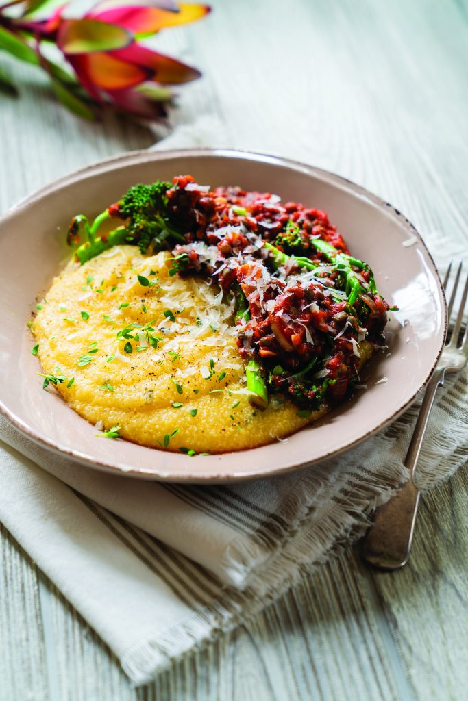 Broccoli Rabe Lentil Ragu over Polenta