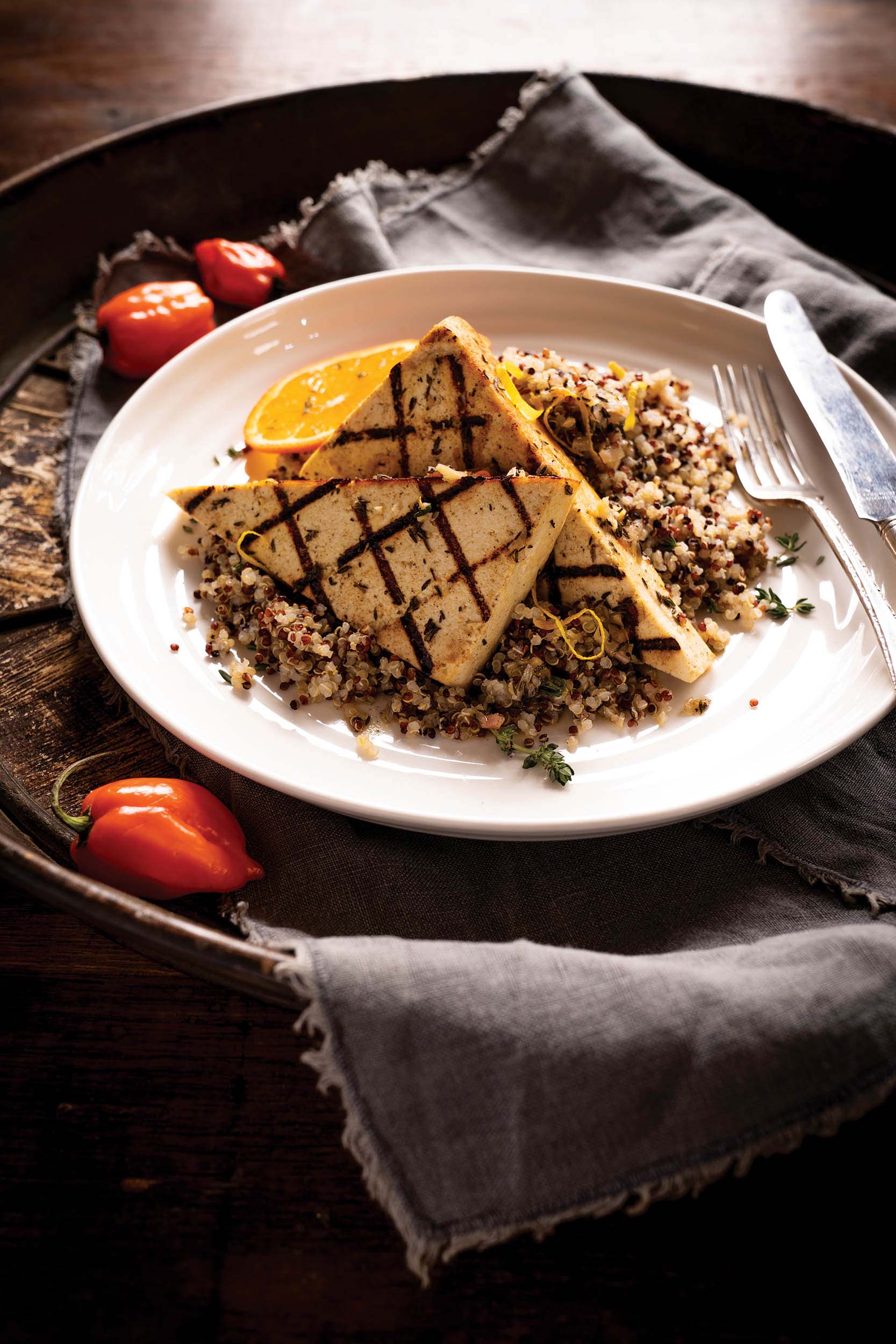 Grilled Chili Tofu Steaks with Quinoa