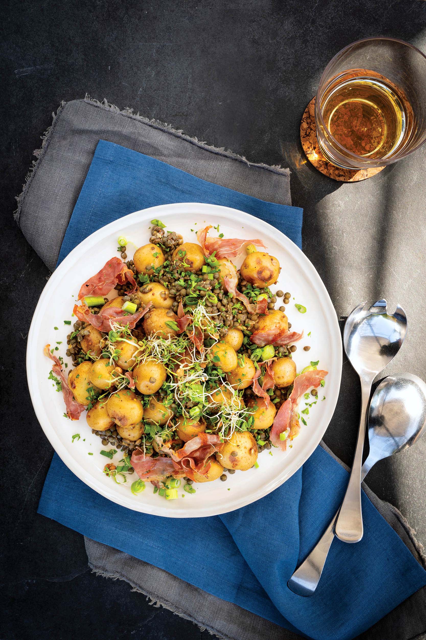 Grilled New Potatoes and Lentils with Creamy Lemon Dressing
