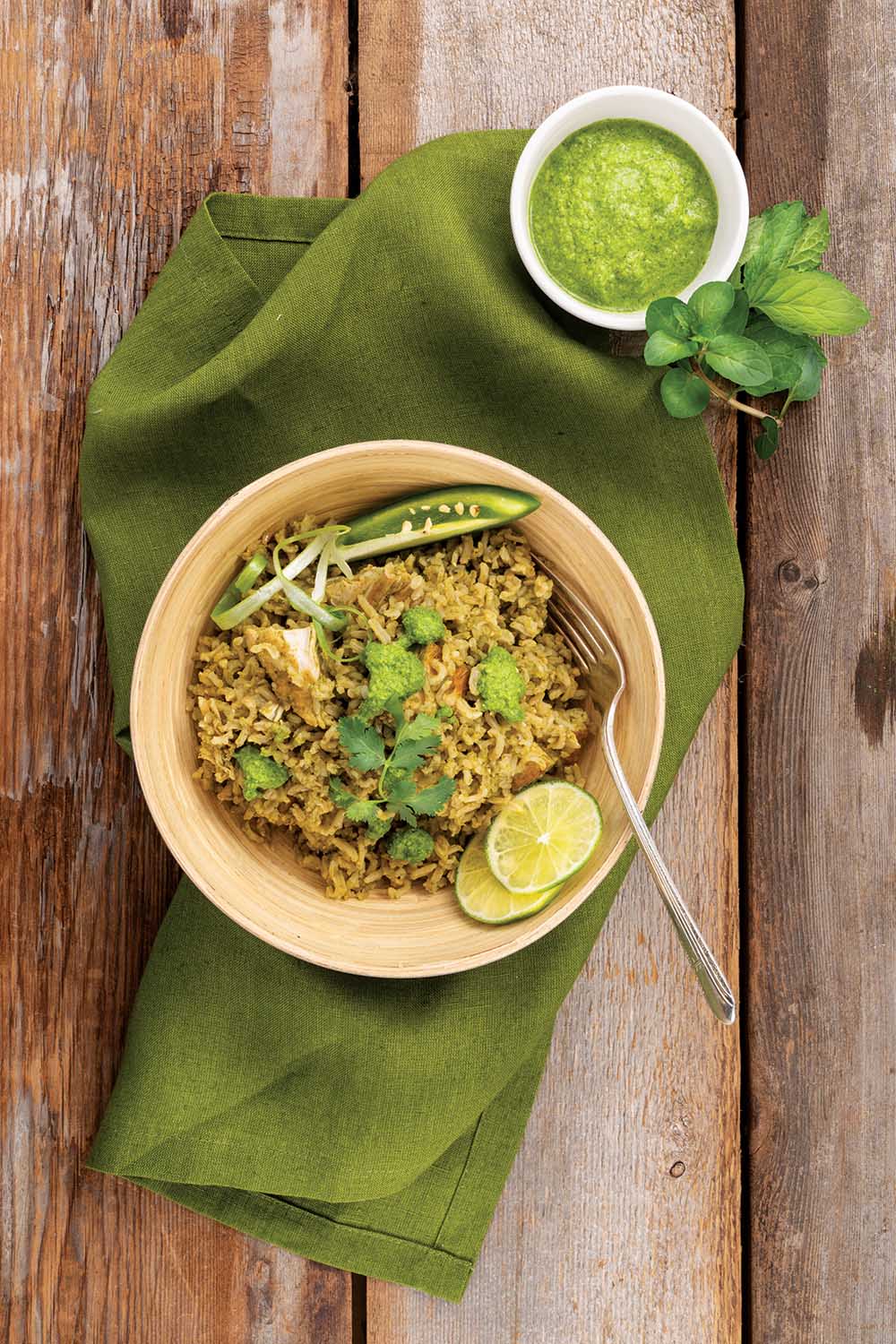 Cilantro Rice with Chicken and Mint Sauce