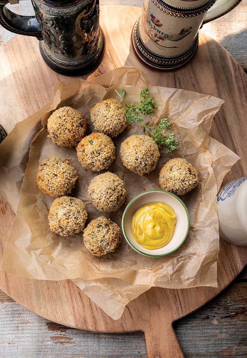 Crispy Breaded Sauerkraut Balls with Tempeh, Chia, and Mushrooms