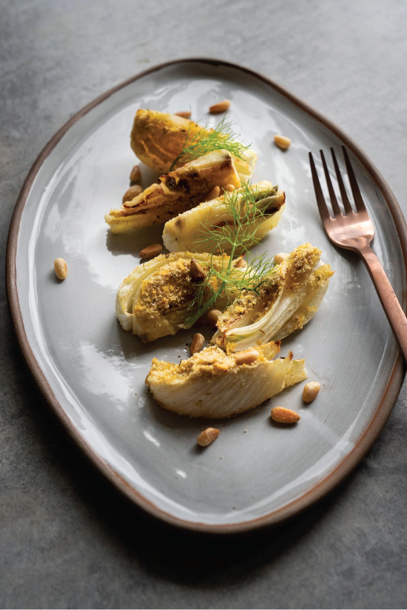 Roasted Fennel with Pine Nuts and Almond Crumb Topping
