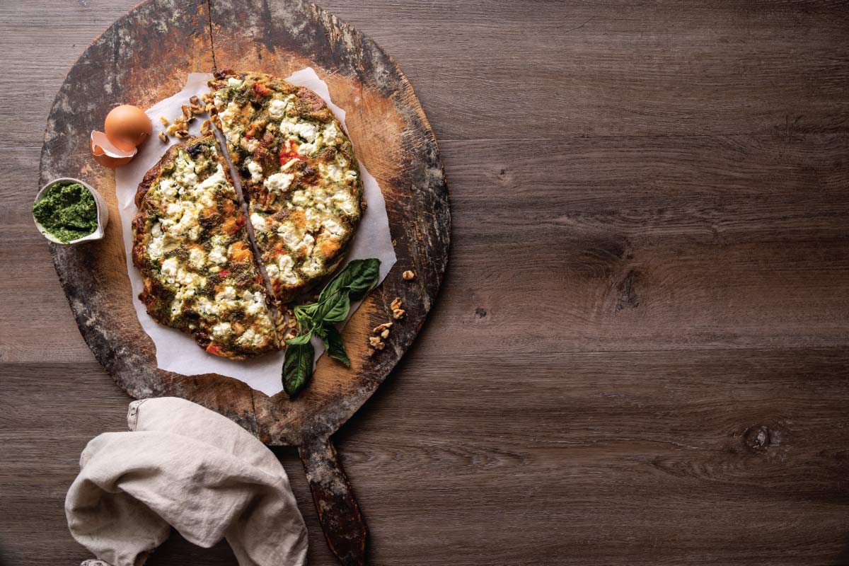 Trout and Wild Green Pesto Frittata