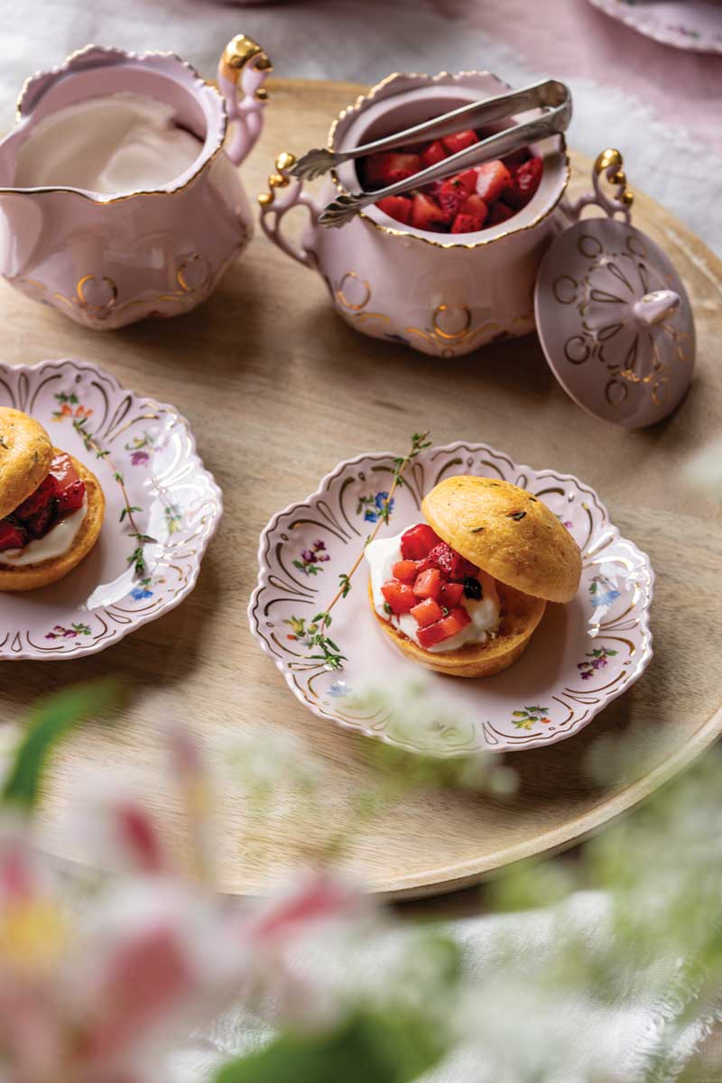 Parmesan and Thyme Brazilian-Style Cheese Buns with Balsamic and Maple Macerated Strawberries