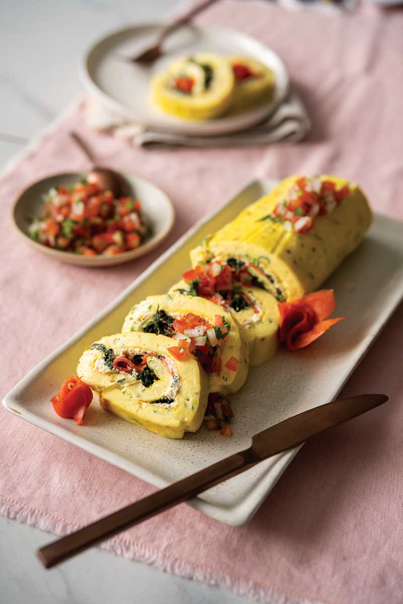 Spinach and Egg Roulade with Pico de Gallo