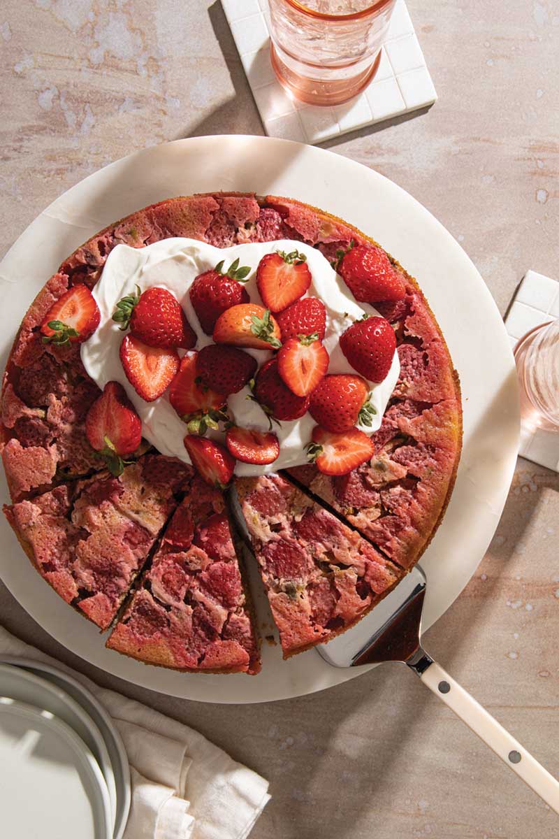Upside-down Strawberry-Rhubarb Polenta Cake