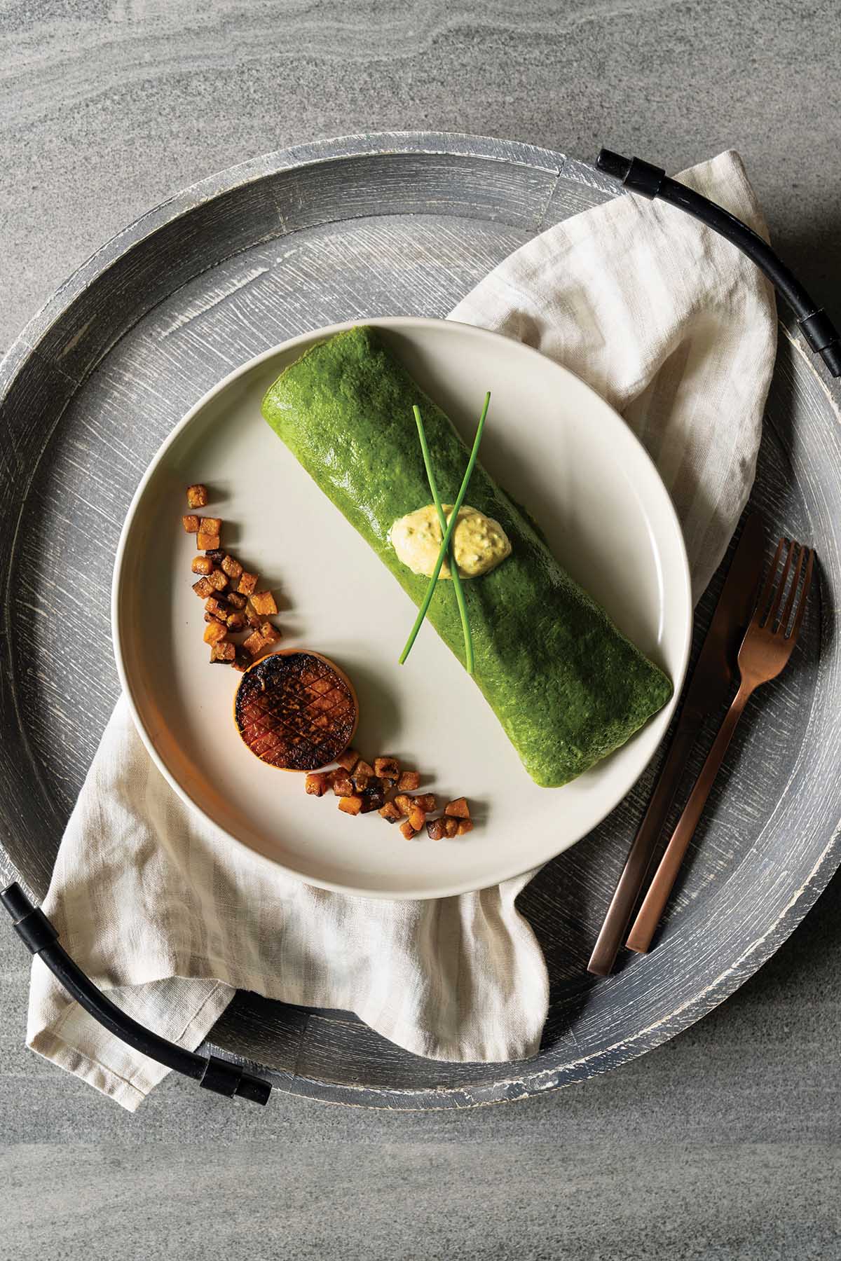 Spinach Egg Wrap Omelette with Spiced Squash