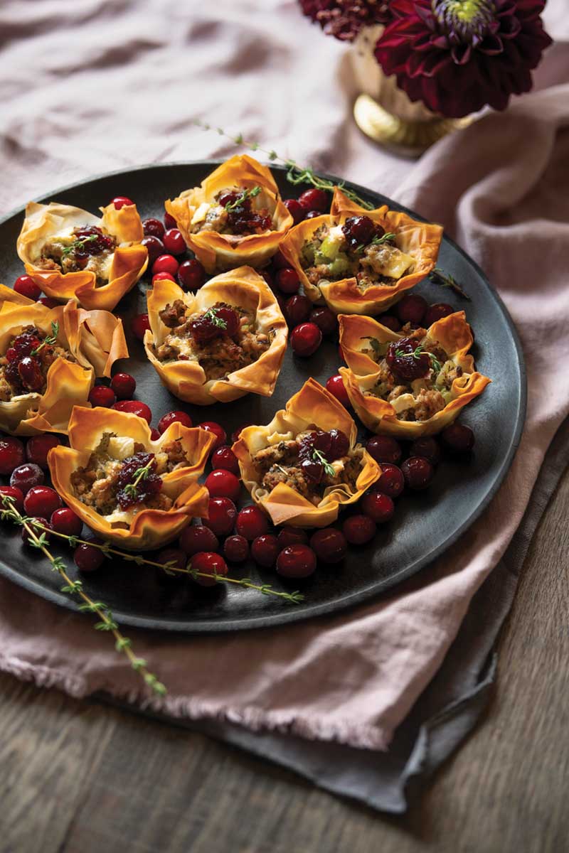 Turkey Phyllo Cups with Brie and Cranberry Sauce
