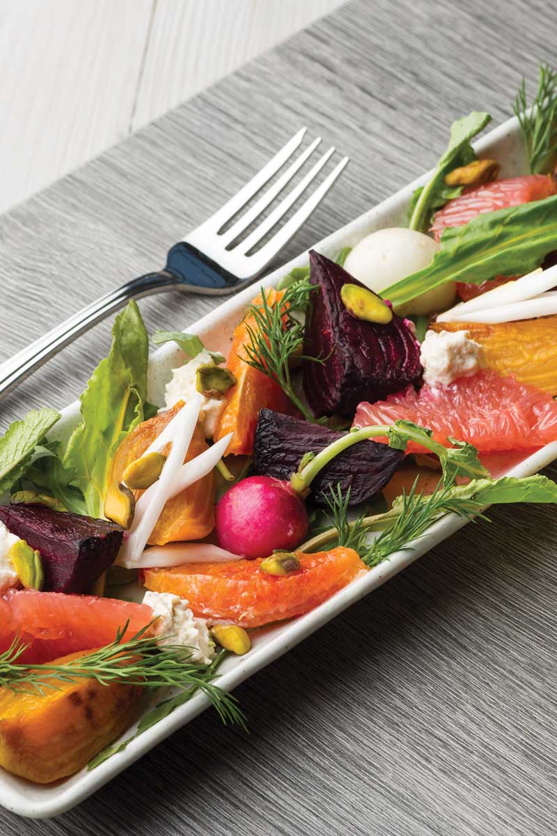 Salad with baby roasted beets and citrus