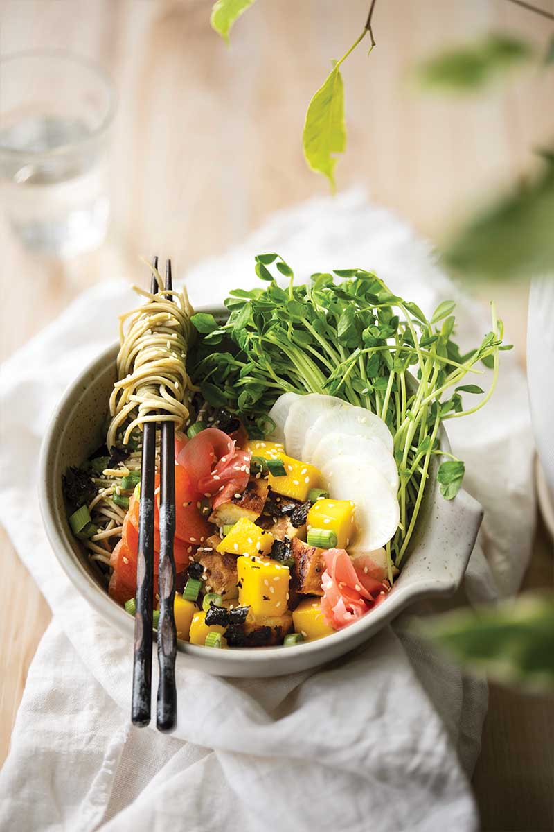 Miso tofu soba bowls with spicy matcha dressing Japanese