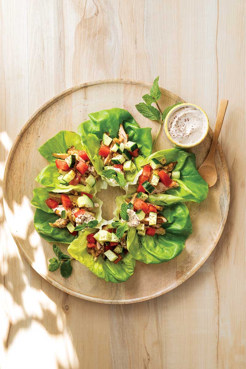 Sheet pan chicken shawarma lettuce bundles Turkish