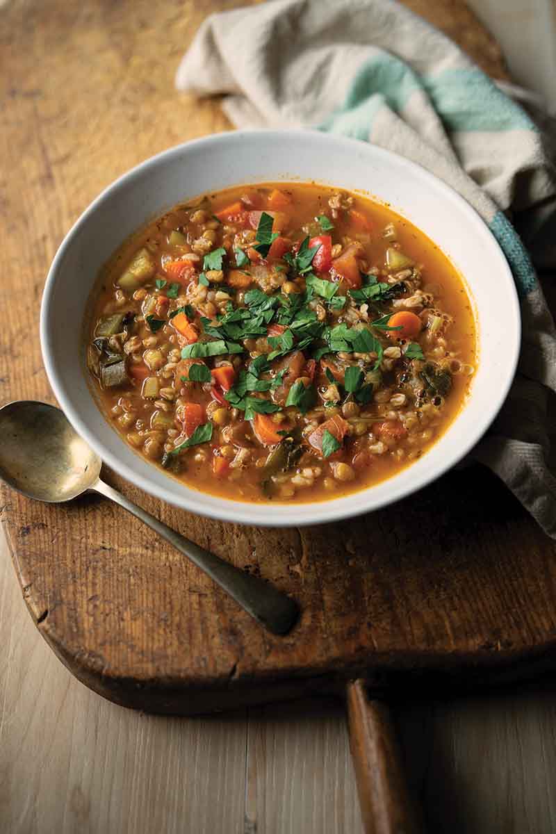 Chunky lentil farro minestrone