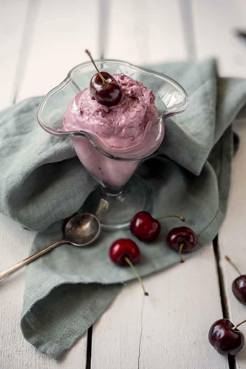 Cherry and star anise cottage cheese ice cream