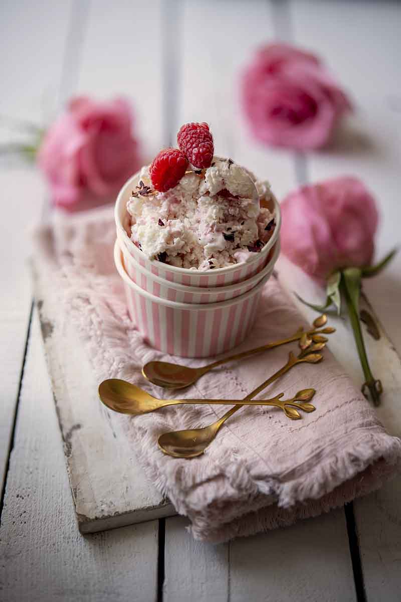 Rose Ginger raspberry ripple frozen yogurt