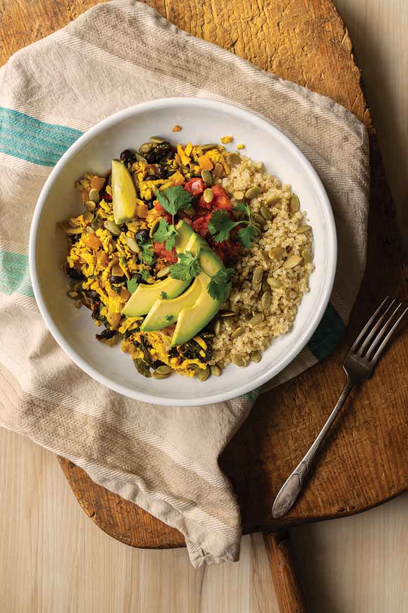 Tofu scramble quinoa bowls