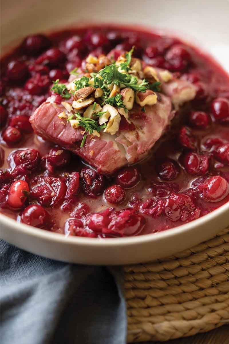 Cranberry poached halibut