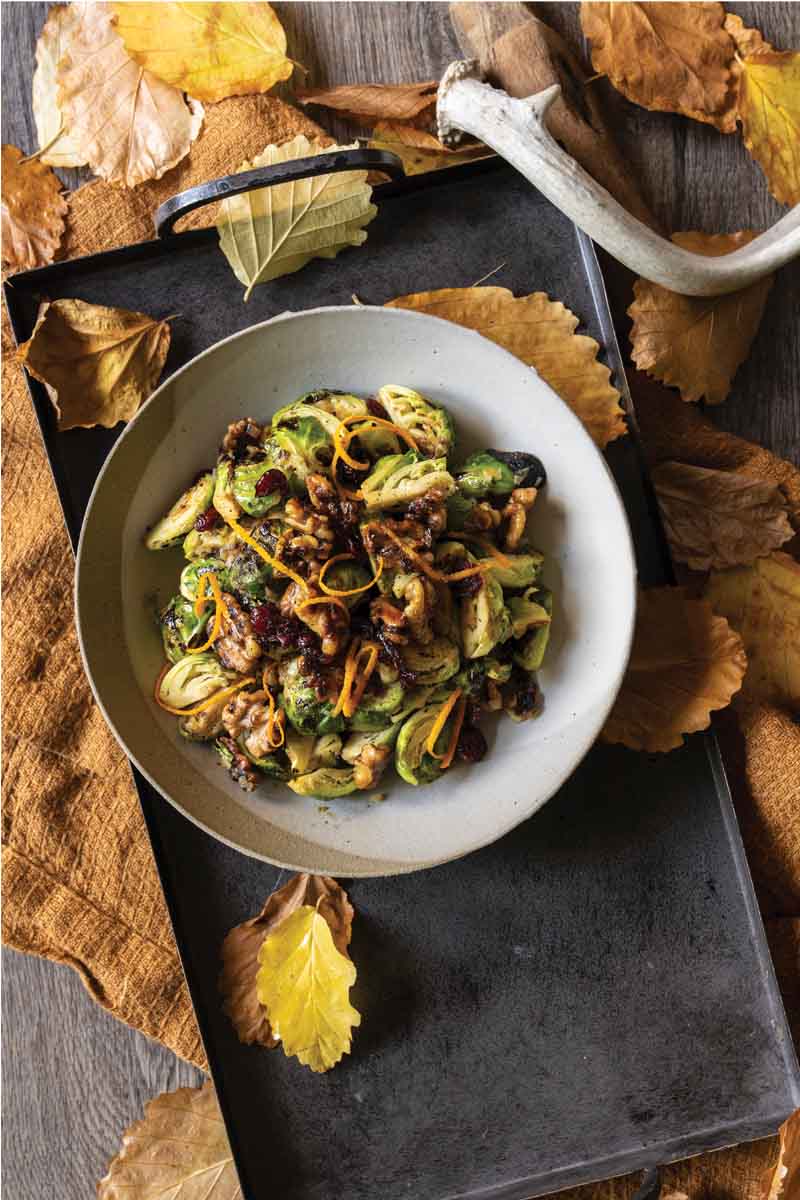 Brussels sprouts with orange, ginger, and walnuts