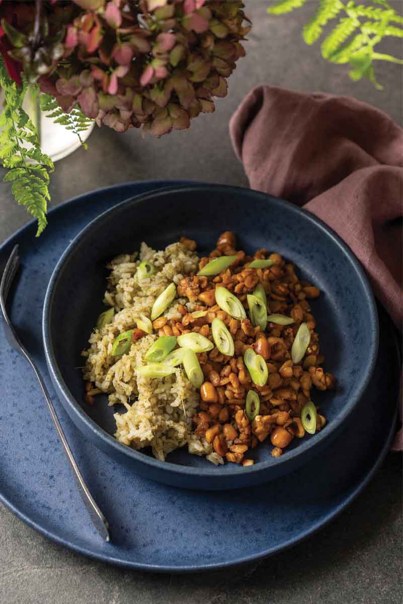 Ginger tempeh crumble with cilantro rice